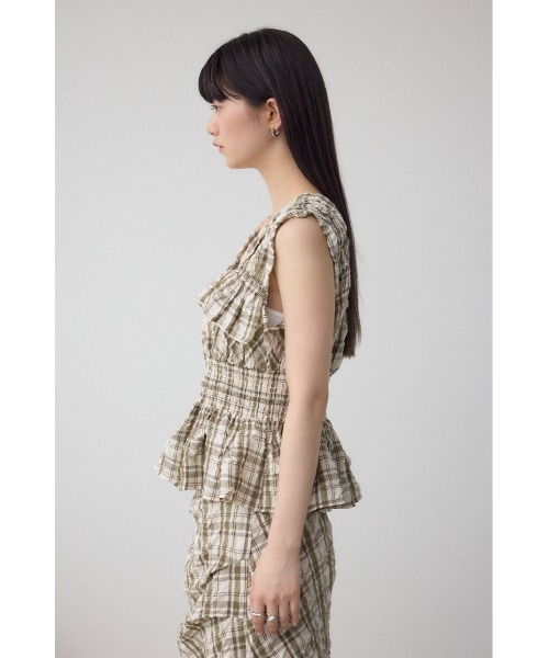 AZUL by moussy(アズールバイマウジー)の「チェックシャーリングペプラムブラウス(シャツ/ブラウス・レディース・ブラック系その他/ホワイト系その他・FREE)」の7枚目の写真