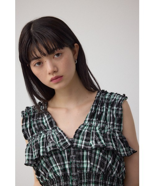 セール】チェックシャーリングペプラムブラウス（シャツ/ブラウス