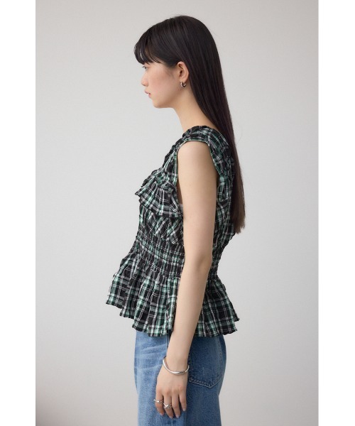 AZUL by moussy(アズールバイマウジー)の「チェックシャーリングペプラムブラウス(シャツ/ブラウス・レディース・ブラック系その他/ホワイト系その他・FREE)」の17枚目の写真