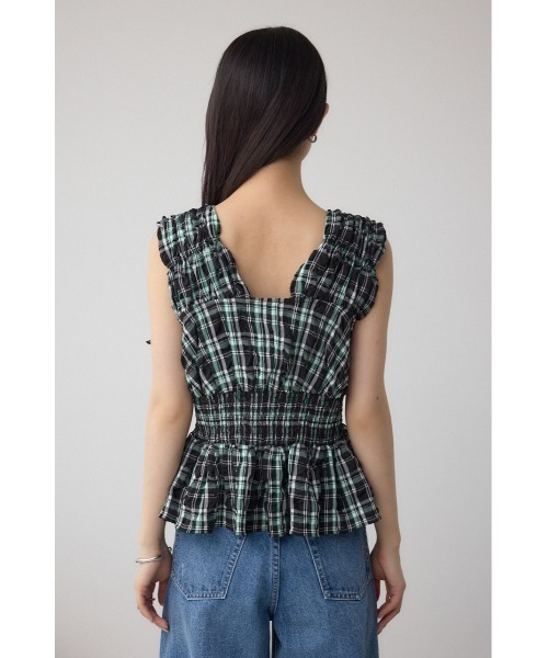 AZUL by moussy(アズールバイマウジー)の「チェックシャーリングペプラムブラウス(シャツ/ブラウス・レディース・ブラック系その他/ホワイト系その他・FREE)」の18枚目の写真