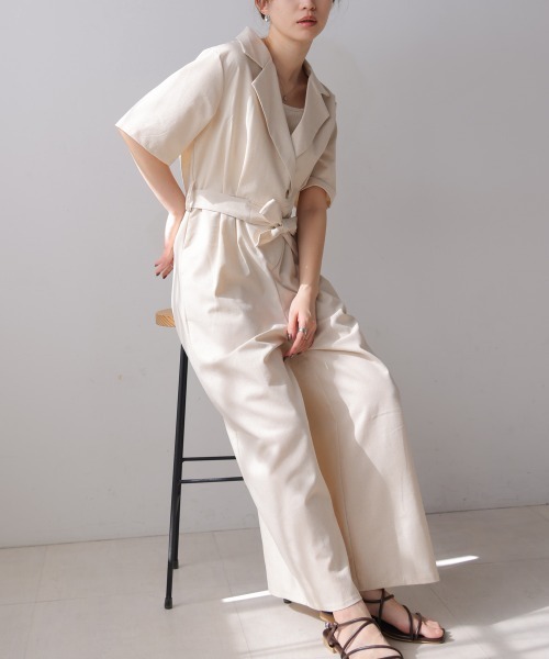 Bab(バブ)の「テーラードウエストリボンオールインワン(つなぎ/オールインワン・レディース・ベージュ/アイボリー/ブラック・M)」の6枚目の写真