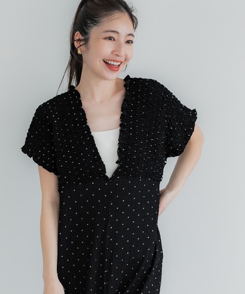 coca（coca）（コカ）の「シボシャーリングVネックオールインワン（つなぎ/オールインワン・レディース・ドット/ブラック・M/L）」の12枚目の写真