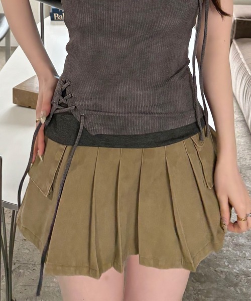 【HELENE PARIS】pleats cargo pocket skirt プリーツスカート セール】Cargo pockets Pleats skirt / カーゴポケット プリーツ