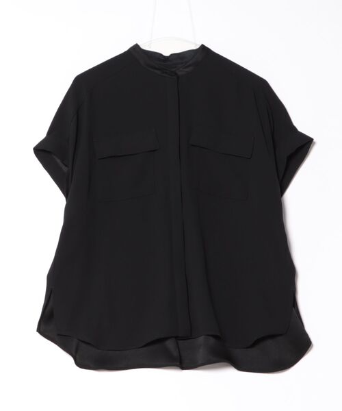 洗える・カセット服】バックサテンフラップブラウス/お仕事