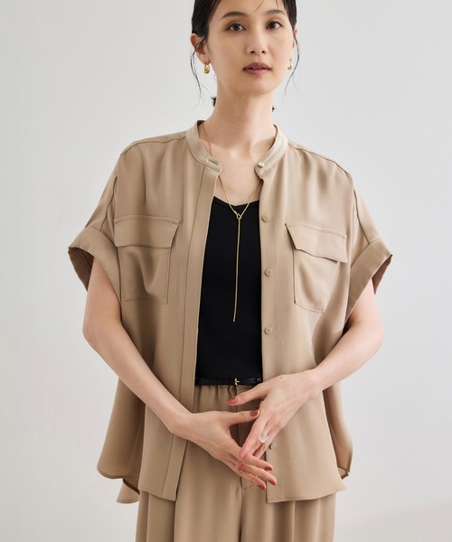 【洗える・カセット服】バックサテンフラップブラウス/お仕事・通勤・セットアップ対応【ドラマ着用】 洗える・カセット服】バックサテンフラップブラウス/お仕事