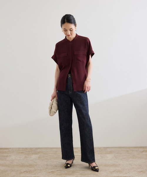 洗える・カセット服】バックサテンフラップブラウス/お仕事