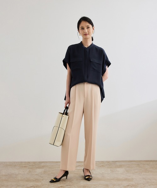 洗える・カセット服】バックサテンフラップブラウス/お仕事