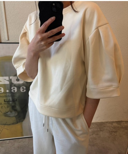 トレーナー スウェット 半袖パフスリーブスウェット／half sleeve puff sweat(aki select) クルーネック シンプル 大人 セール】半袖パフスリーブスウェット／half sleeve puff sweat