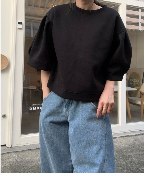 トレーナー スウェット 半袖パフスリーブスウェット／half sleeve puff sweat(aki select) クルーネック シンプル 大人 セール】半袖パフスリーブスウェット／half sleeve puff sweat