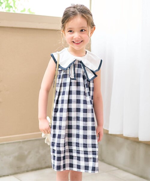 apres les cours（アプレレクール）の「【リンク】リボンセーラーワンピース（ワンピース・キッズ・オフホワイト/ネイビー・80/90/100/110/120/130/140）」の2枚目の写真