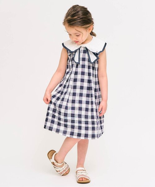 apres les cours（アプレレクール）の「【リンク】リボンセーラーワンピース（ワンピース・キッズ・オフホワイト/ネイビー・80/90/100/110/120/130/140）」の3枚目の写真