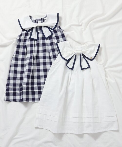 apres les cours（アプレレクール）の「【リンク】リボンセーラーワンピース（ワンピース・キッズ・オフホワイト/ネイビー・80/90/100/110/120/130/140）」の8枚目の写真