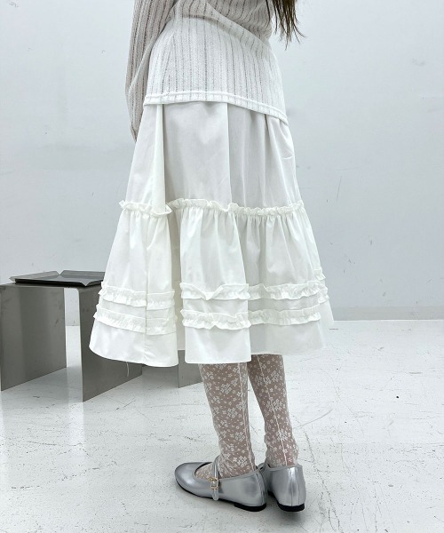 MDおすすめ / 裏地あり】 ミディ丈 フリル ティアード フレアスカート