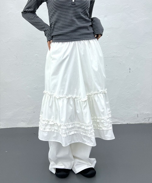 セール】【MDおすすめ / 裏地あり】 ミディ丈 フリル ティアード