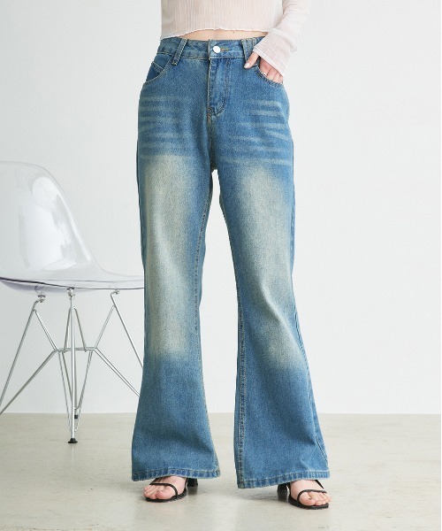 デニムパンツ ルーズフレアデニム　38サイズ セール】フレア デニムパンツ（デニムパンツ）｜ad thie（アドティエ