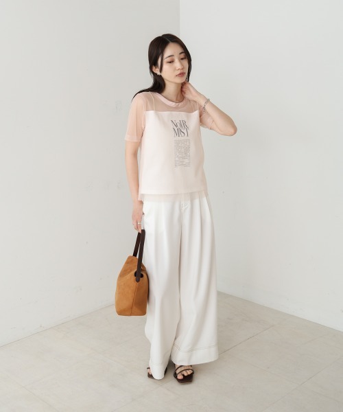 tシャツ FONTLAB チュールレイヤードカットソー レディース チュールレイヤードTシャツ（Tシャツ/カットソー）｜rectangle