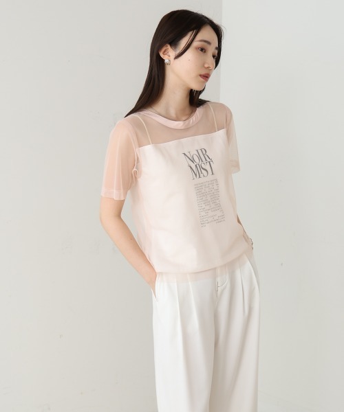 tシャツ FONTLAB チュールレイヤードカットソー レディース チュールレイヤードTシャツ（Tシャツ/カットソー）｜rectangle