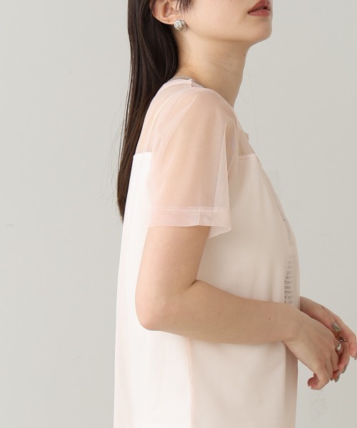 tシャツ FONTLAB チュールレイヤードカットソー レディース セール】チュールレイヤードロゴTシャツ（Tシャツ/カットソー