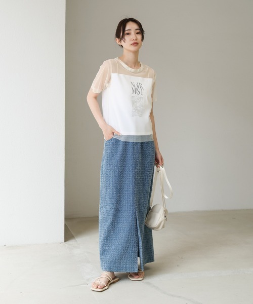 tシャツ FONTLAB チュールレイヤードカットソー レディース チュールレイヤードTシャツ（Tシャツ/カットソー）｜rectangle