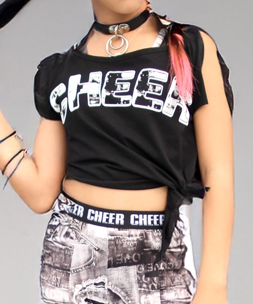 CHEER(チアー)の「アシンメトリーショート丈トップス(Tシャツ/カットソー・レディース・ホワイト/ブラック・M/L/S)」の4枚目の写真