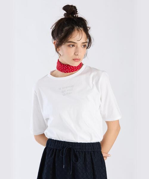 tシャツ メッセージ プリント 半袖 Tシャツ ”Le premier qui voit la mer” レディース メッセージ プリント 半袖 Tシャツ 