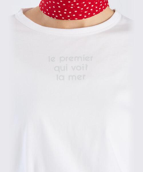 tシャツ メッセージ プリント 半袖 Tシャツ ”Le premier qui voit la mer” レディース セール】メッセージ プリント 半袖 Tシャツ ”Le premier qui