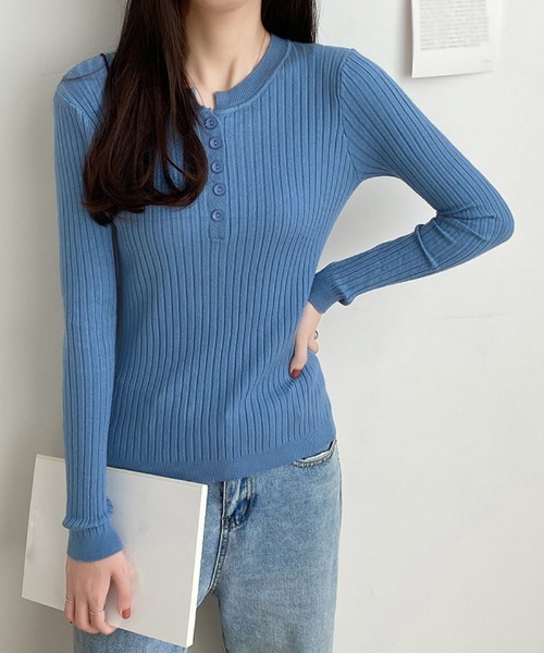 shoppinggo(ショッピングゴー)の「リブニットトップス セーター(Tシャツ/カットソー・レディース・ホワイト/ブラック/ブルー/ベージュ・FREE)」の4枚目の写真