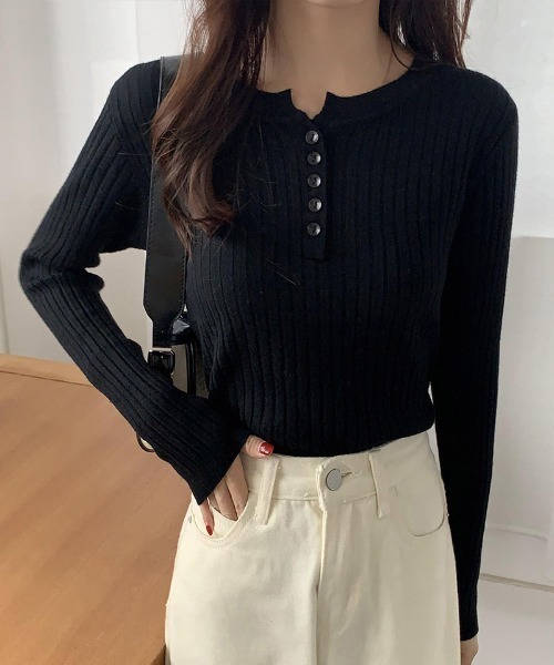 shoppinggo(ショッピングゴー)の「リブニットトップス セーター(Tシャツ/カットソー・レディース・ホワイト/ブラック/ブルー/ベージュ・FREE)」の2枚目の写真