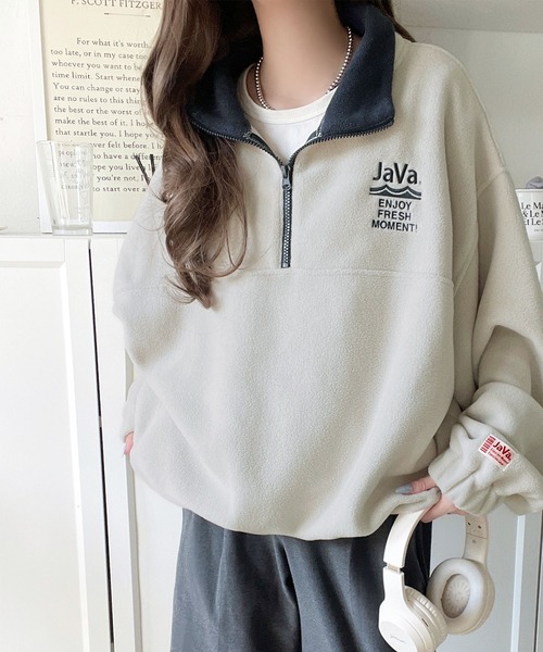 Java（ジャバ）の「【10月上旬再入荷！予約受付中】《JaVaジャバコラボ》ふんわり暖かくて軽快♪レトロスポーティなアノラックフリースハーフジッププルオーバー（スウェット・レディース・ブルー/グレイッシュベージュ/アイボリー/モカ/ネイビー・LARGE/MEDIUM/SMALL/X-LARGE）」の21枚目の写真
