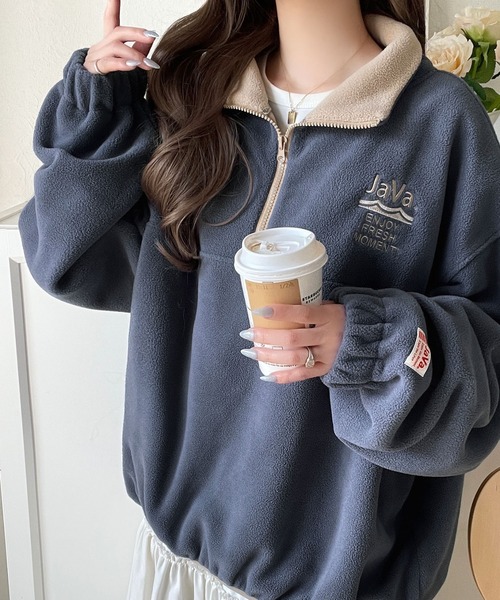 Java（ジャバ）の「【10月上旬再入荷！予約受付中】《JaVaジャバコラボ》ふんわり暖かくて軽快♪レトロスポーティなアノラックフリースハーフジッププルオーバー（スウェット・レディース・ブルー/グレイッシュベージュ/アイボリー/モカ/ネイビー・LARGE/MEDIUM/SMALL/X-LARGE）」の16枚目の写真