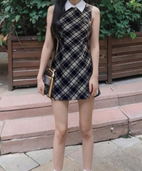 チェック柄ノースリーブミニワンピース 38 セール】チェック柄ノースリーブミニワンピース（ワンピース