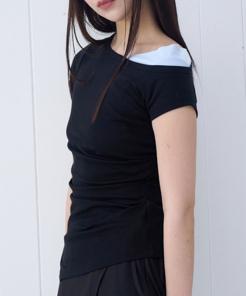 PLACE STUDIO（プレイススタジオ）の「PLACE STUDIO／アンバランスレイヤードT（Tシャツ/カットソー・レディース・ブルー/ブラック・FREE）」の5枚目の写真