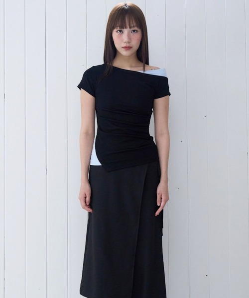 PLACE STUDIO（プレイススタジオ）の「PLACE STUDIO／アンバランスレイヤードT（Tシャツ/カットソー・レディース・ブルー/ブラック・FREE）」の6枚目の写真