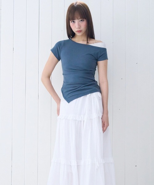 PLACE STUDIO（プレイススタジオ）の「PLACE STUDIO／アンバランスレイヤードT（Tシャツ/カットソー・レディース・ブルー/ブラック・FREE）」の10枚目の写真