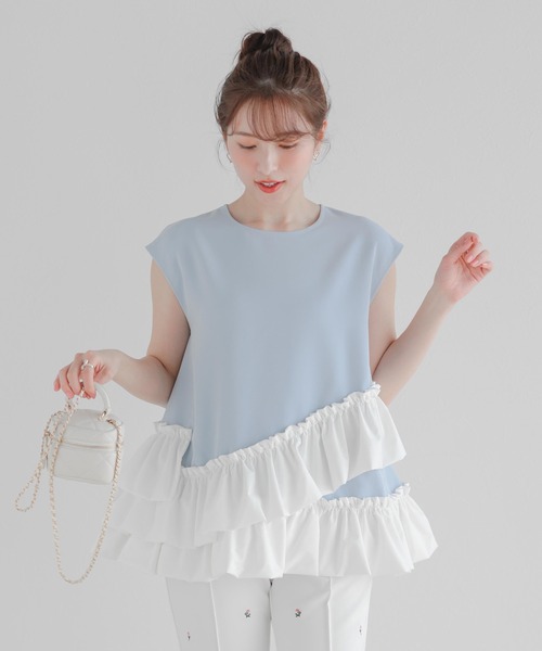 Fit more（フィットモア）の「アシンメトリーフリルトップス（その他トップス・レディース・ブルー/ブラック/ピンク・FREE）」の2枚目の写真