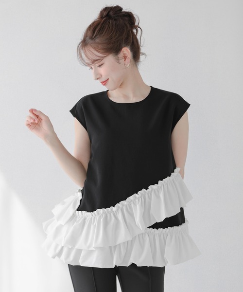fit more フリルトップス Fit more ドットカーブフリルトップス レディース : ZOZOTOWN