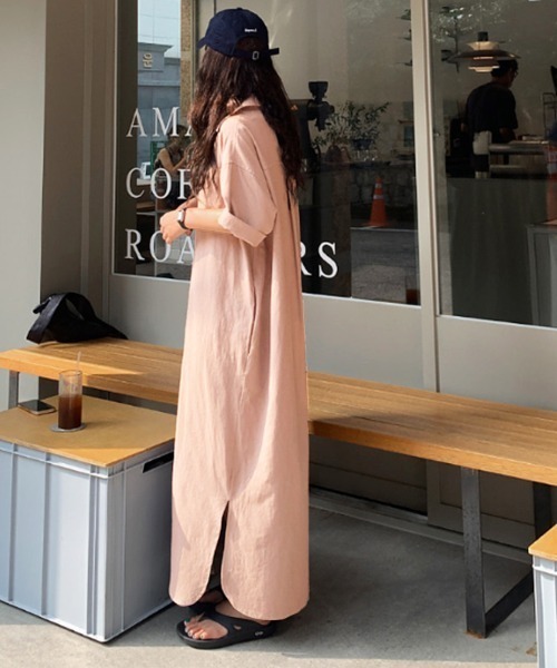Kuroba(クロバ)の「ロングシャツワンピース(シャツワンピース・レディース・チャコールグレー/ベージュ/マスタード/ピンク・M/L)」の11枚目の写真