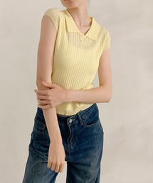 POLO BCS 半袖ニット きいろ ダズリン dazzlin 【POLO BCS コラボ】ケーブルポロニット