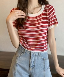 LAFFMO（ラフモ）の「ランダムストライプTシャツ（ニット/セーター）」