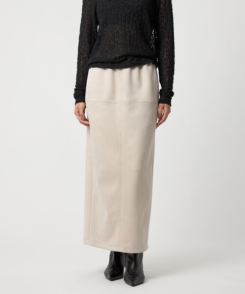 EMMEL REFINES（エメルリファインズ）の「＜EMMEL REFINES＞EM スウェードライク ステッチ Iラインスカート（スカート・レディース・ナチュラル/ダークブラウン・S/M）」の2枚目の写真