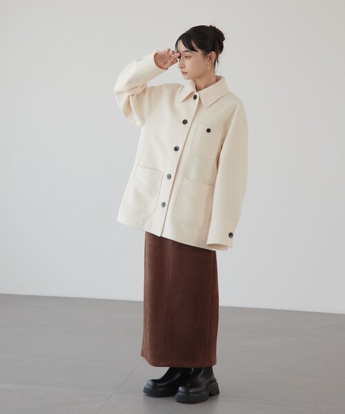 EMMEL REFINES（エメルリファインズ）の「＜EMMEL REFINES＞EM スウェードライク ステッチ Iラインスカート（スカート・レディース・ナチュラル/ダークブラウン・S/M）」の8枚目の写真