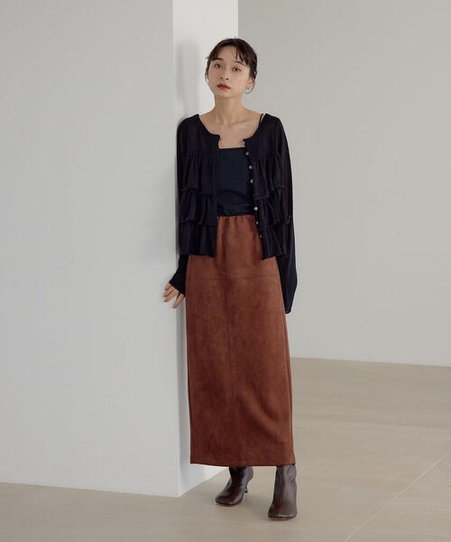 EMMEL REFINES（エメルリファインズ）の「＜EMMEL REFINES＞EM スウェードライク ステッチ Iラインスカート（スカート・レディース・ナチュラル/ダークブラウン・S/M）」の19枚目の写真