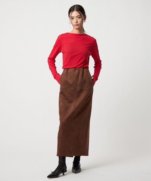 EMMEL REFINES（エメルリファインズ）の「＜EMMEL REFINES＞EM スウェードライク ステッチ Iラインスカート（スカート・レディース・ナチュラル/ダークブラウン・S/M）」の9枚目の写真