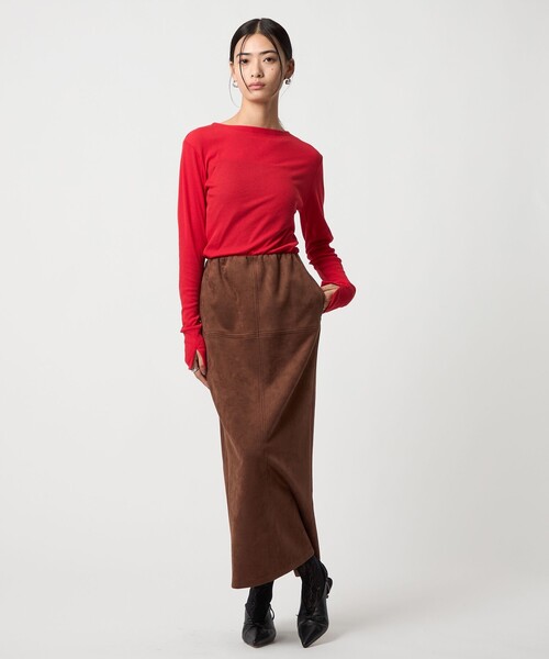 EMMEL REFINES（エメルリファインズ）の「＜EMMEL REFINES＞EM スウェードライク ステッチ Iラインスカート（スカート・レディース・ナチュラル/ダークブラウン・S/M）」の20枚目の写真