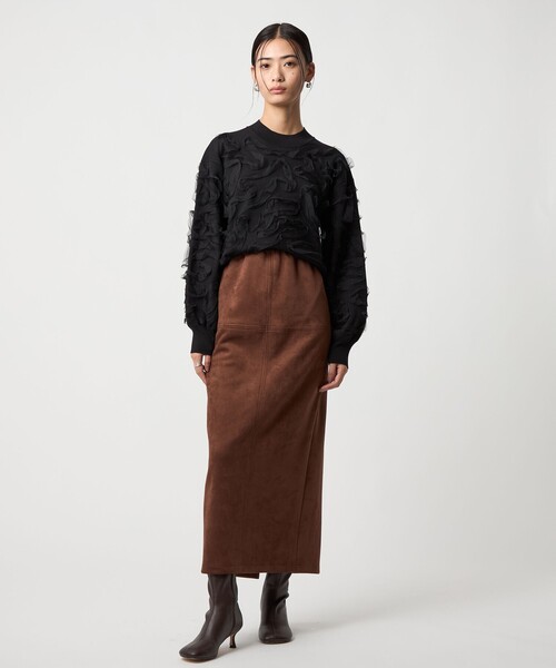 EMMEL REFINES（エメルリファインズ）の「＜EMMEL REFINES＞EM スウェードライク ステッチ Iラインスカート（スカート・レディース・ナチュラル/ダークブラウン・S/M）」の6枚目の写真