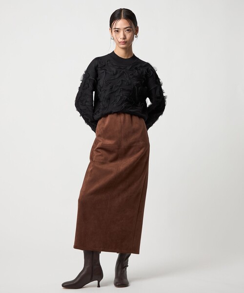 EMMEL REFINES（エメルリファインズ）の「＜EMMEL REFINES＞EM スウェードライク ステッチ Iラインスカート（スカート・レディース・ナチュラル/ダークブラウン・S/M）」の7枚目の写真