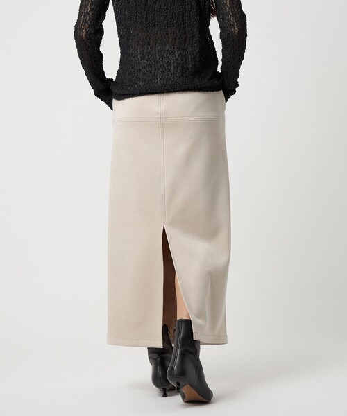 EMMEL REFINES（エメルリファインズ）の「＜EMMEL REFINES＞EM スウェードライク ステッチ Iラインスカート（スカート・レディース・ナチュラル/ダークブラウン・S/M）」の5枚目の写真