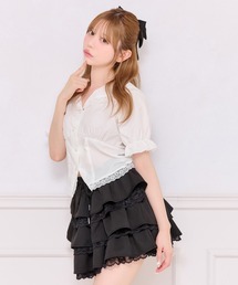 【French girly collection】レースフリル切り替えブラウス