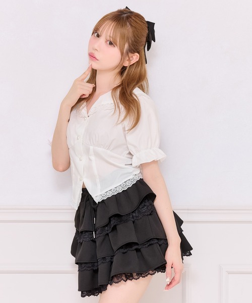 セール】【French girly collection】レースフリル切り替えブラウス