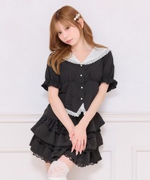 【French girly collection】レースフリル切り替えブラウス